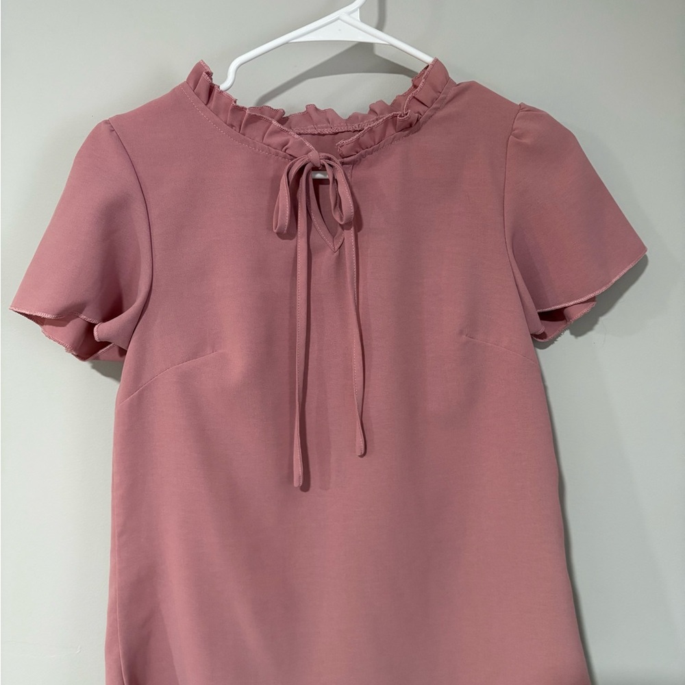 SHEIN Dusty Pink Ruffle Tie Blouse